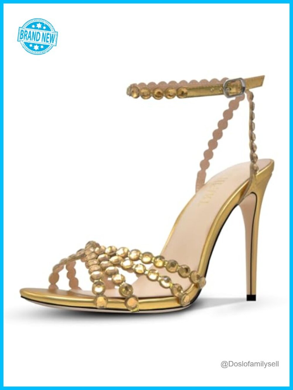 Rhinestone Strappy Stiletto Heeled Sandals Round Toe Buckle Party Heels